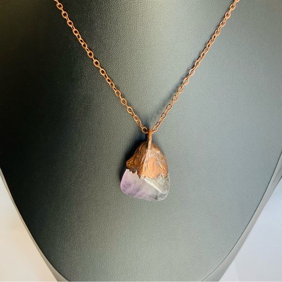 Copper Necklace Amethyst Gem Stone Handmade Jewelry Purple Pendant 18” Chain - Picture 7 of 12